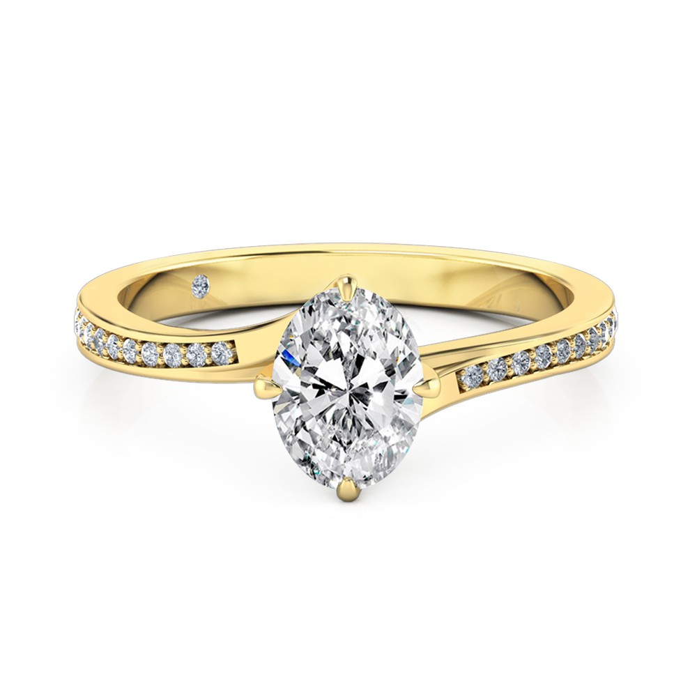 Oval Cut Diamond Band Diamond Engagement Ring 18K Yellow Gold