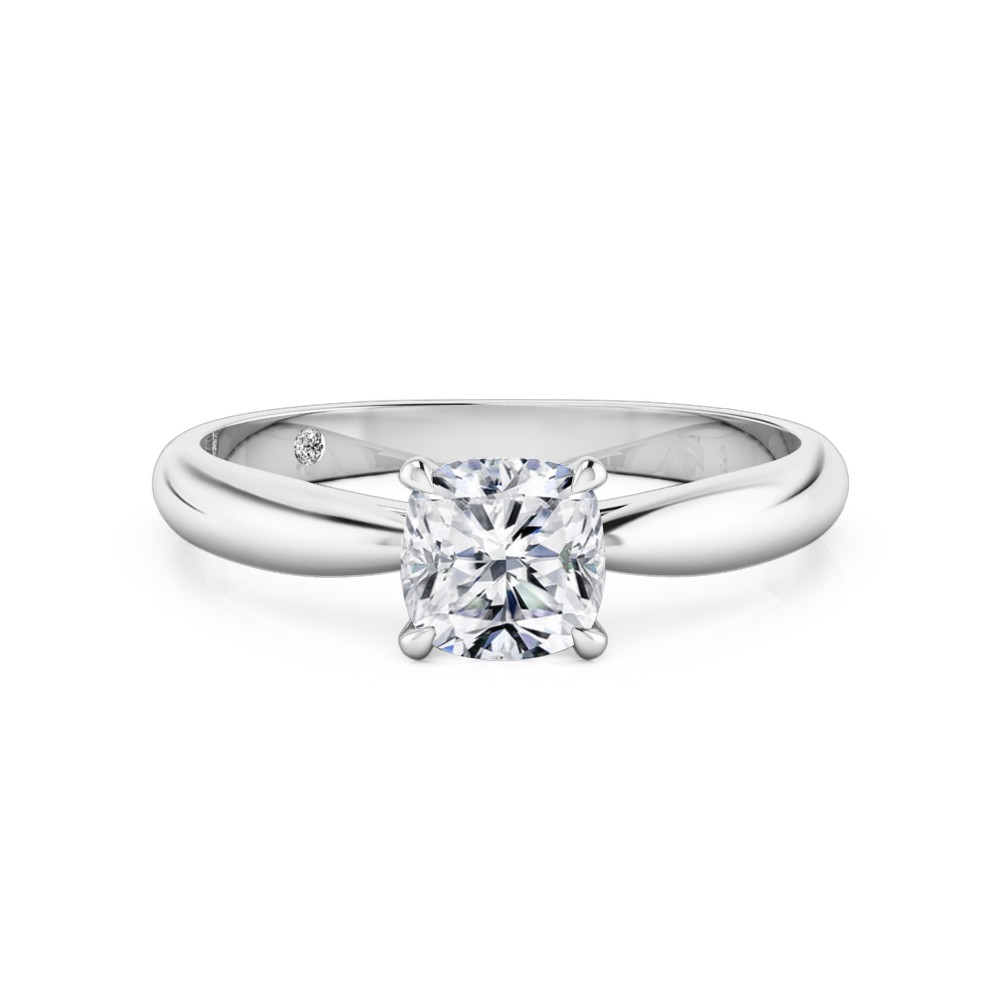 Cushion Cut Solitaire Diamond Engagement Ring 18K White Gold