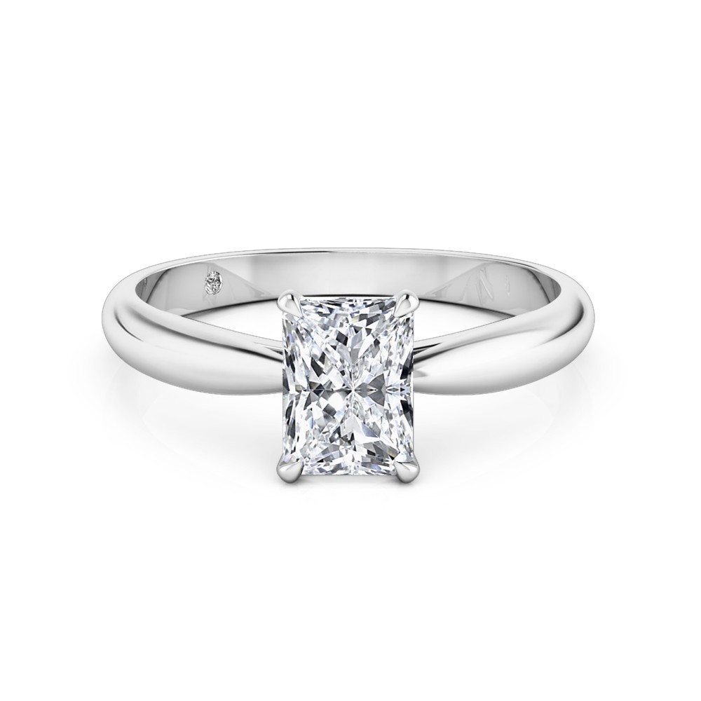 Radiant Cut Solitaire Diamond Engagement Ring 18K White Gold