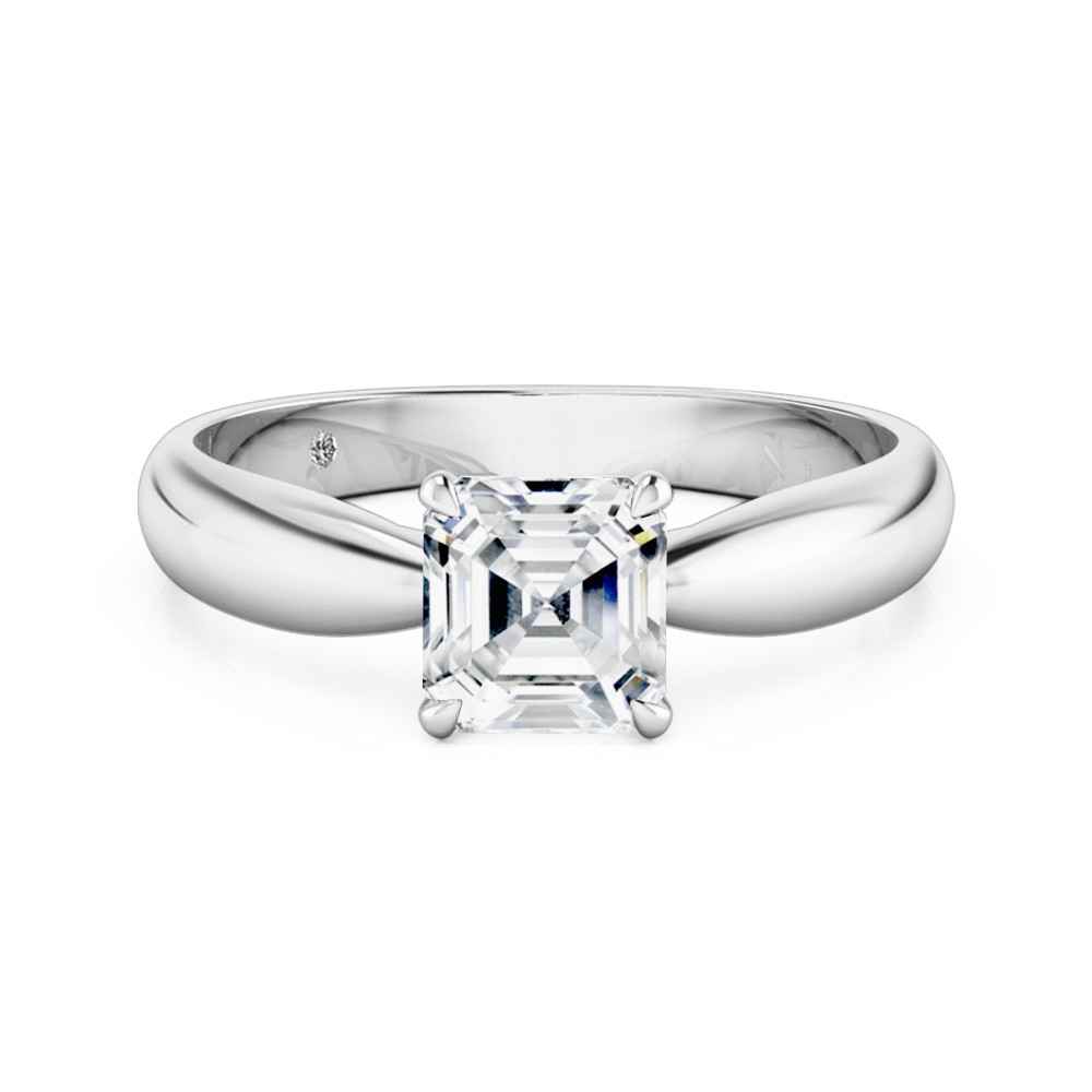 Asscher Cut Solitaire Diamond Engagement Ring 18K White Gold