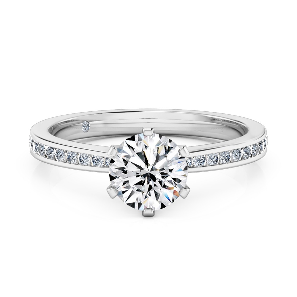 Round Cut Diamond Band Diamond Engagement Ring 18K White Gold