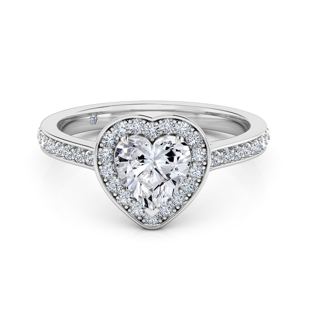 Heart Cut Halo Diamond Engagement Ring 18K White Gold