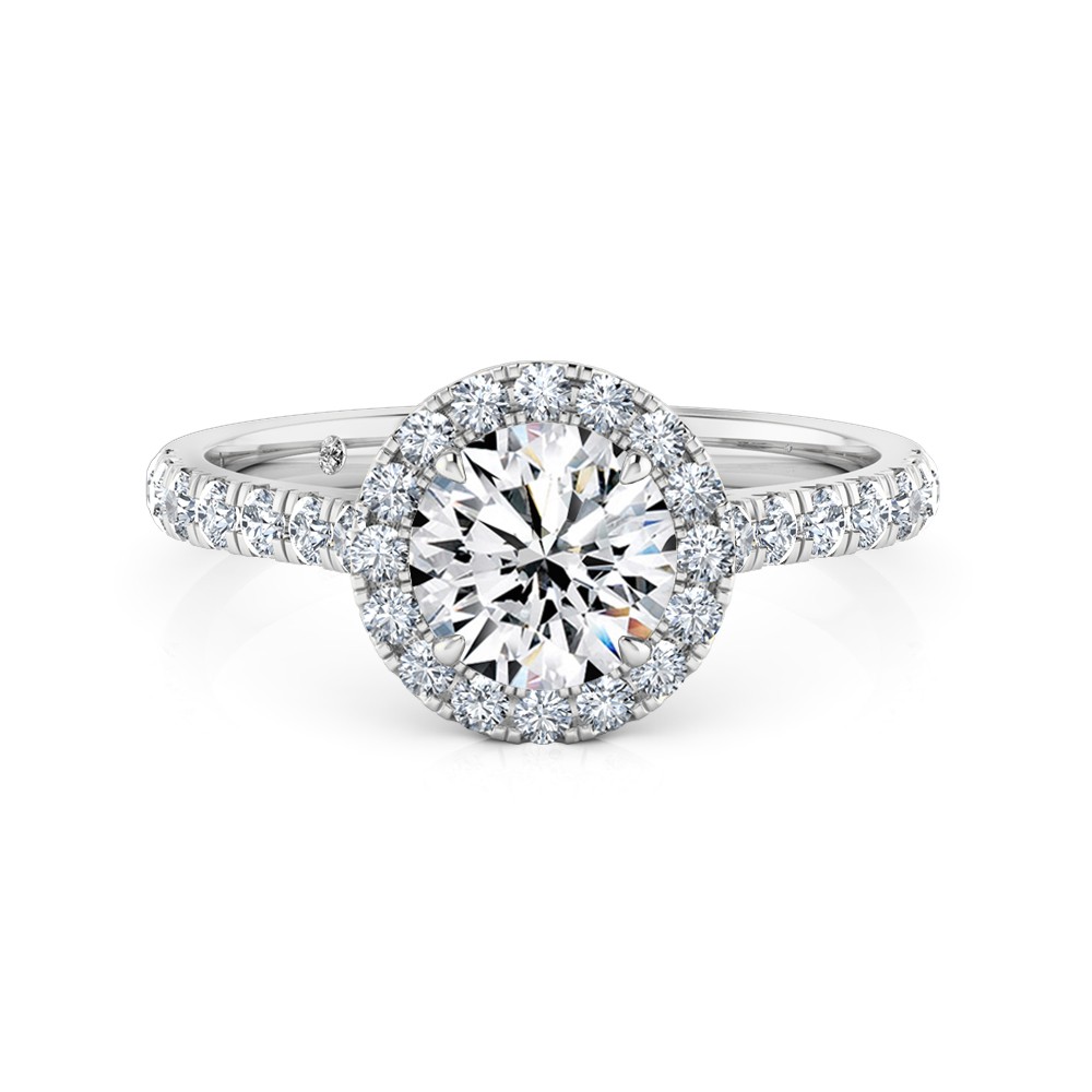 Round Cut Halo Diamond Engagement Ring 18K White Gold
