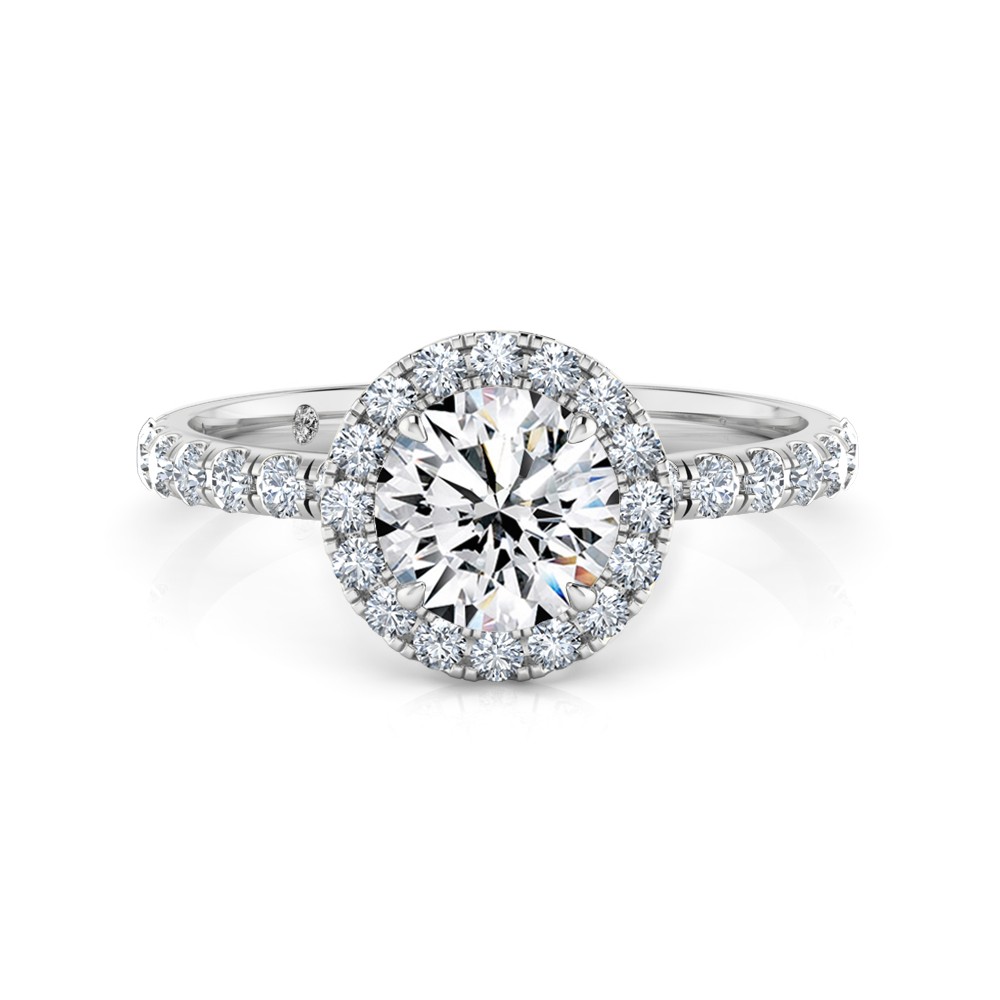 Round Cut Halo Diamond Engagement Ring 18K White Gold