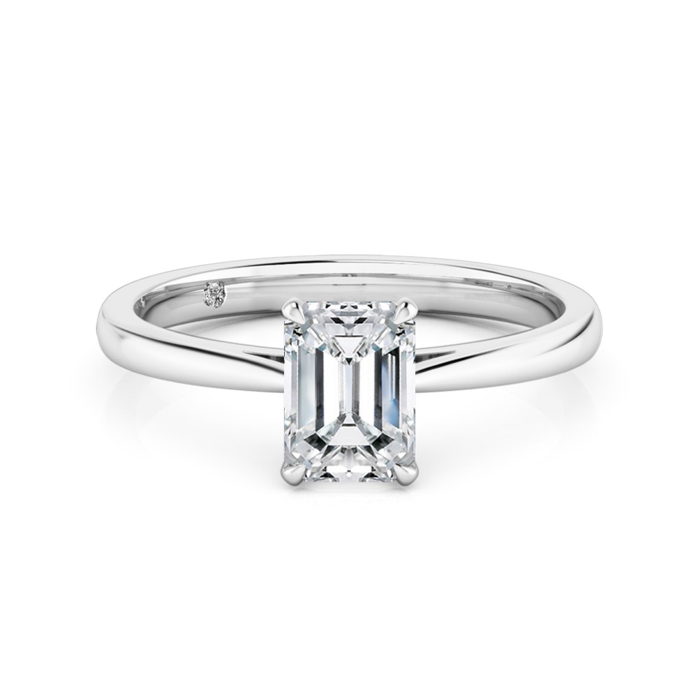 Emerald Cut Solitaire Diamond Engagement Ring 18K White Gold