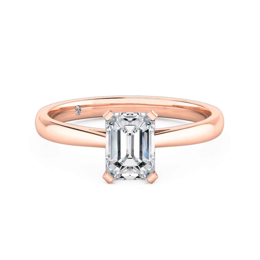 Emerald Cut Solitaire Diamond Engagement Ring 18K Rose Gold
