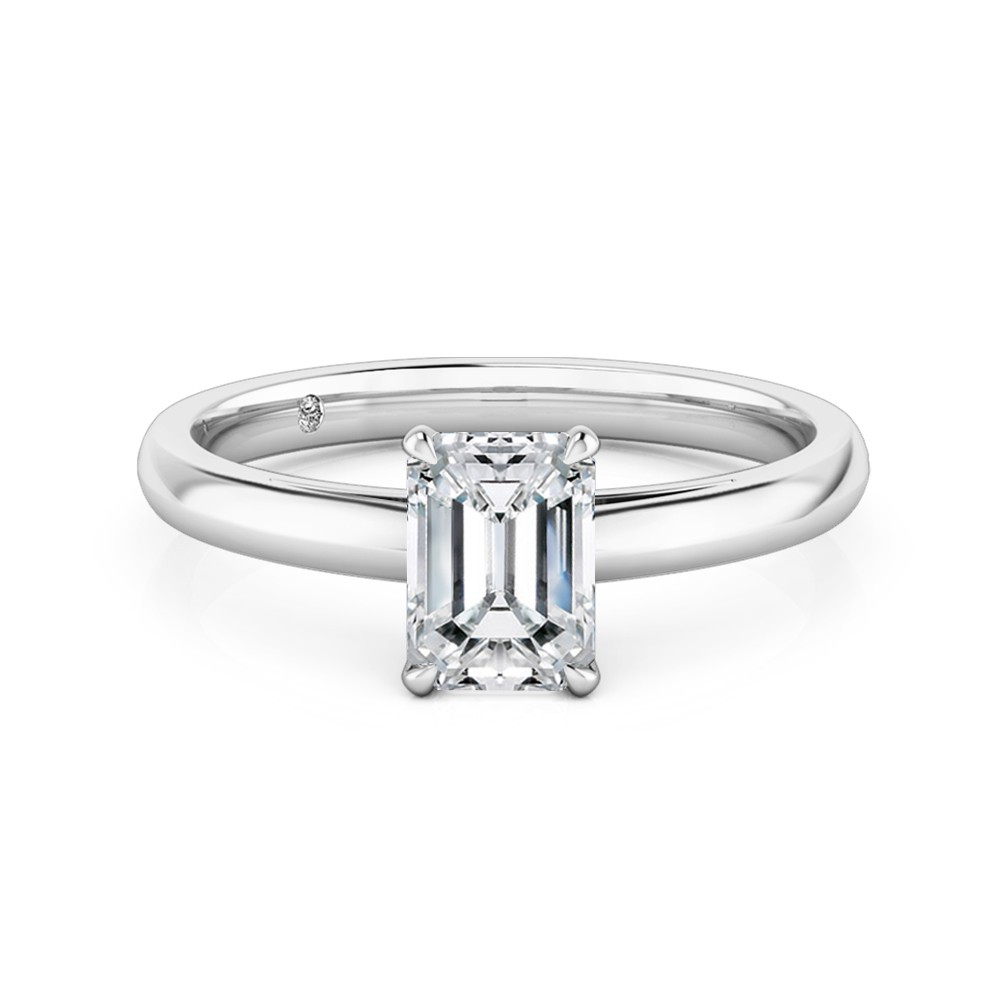 Emerald Cut Solitaire Diamond Engagement Ring 18K White Gold