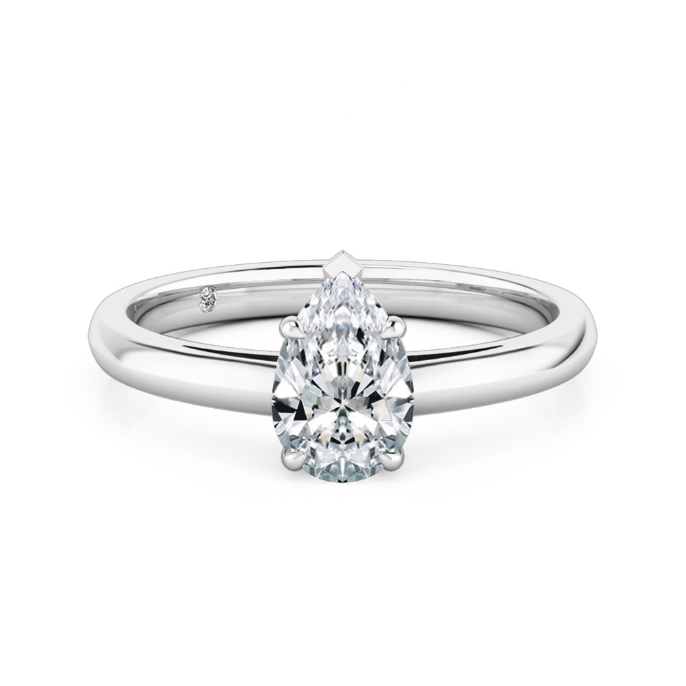 Pear Cut Solitaire Diamond Engagement Ring 18K White Gold
