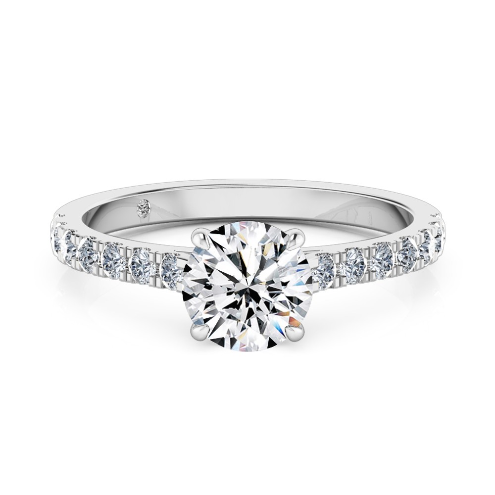 Round Cut Diamond Band Diamond Engagement Ring 18K White Gold