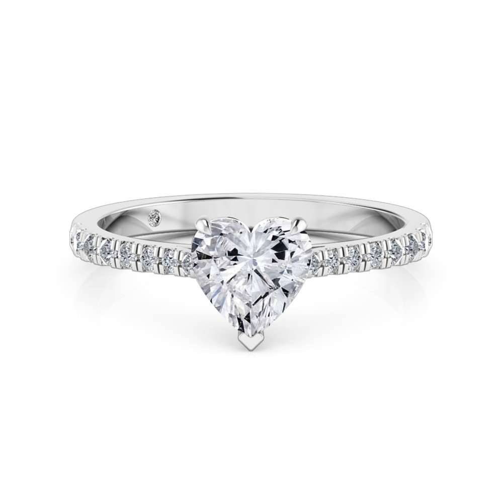 Heart Cut Diamond Band Diamond Engagement Ring 18K White Gold
