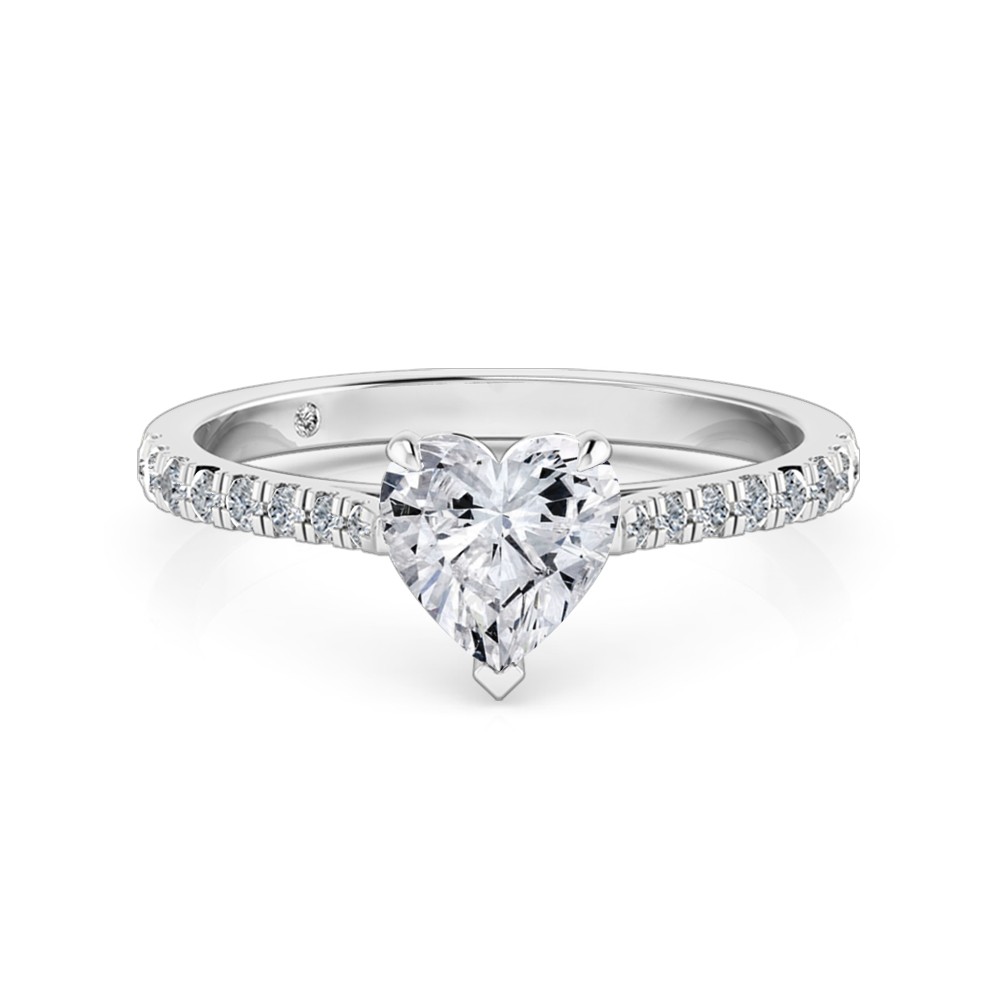 Heart Cut Diamond Band Diamond Engagement Ring 18K White Gold