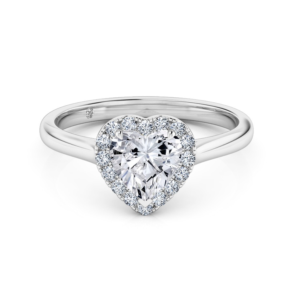 Heart Cut Halo Diamond Engagement Ring 18K White Gold