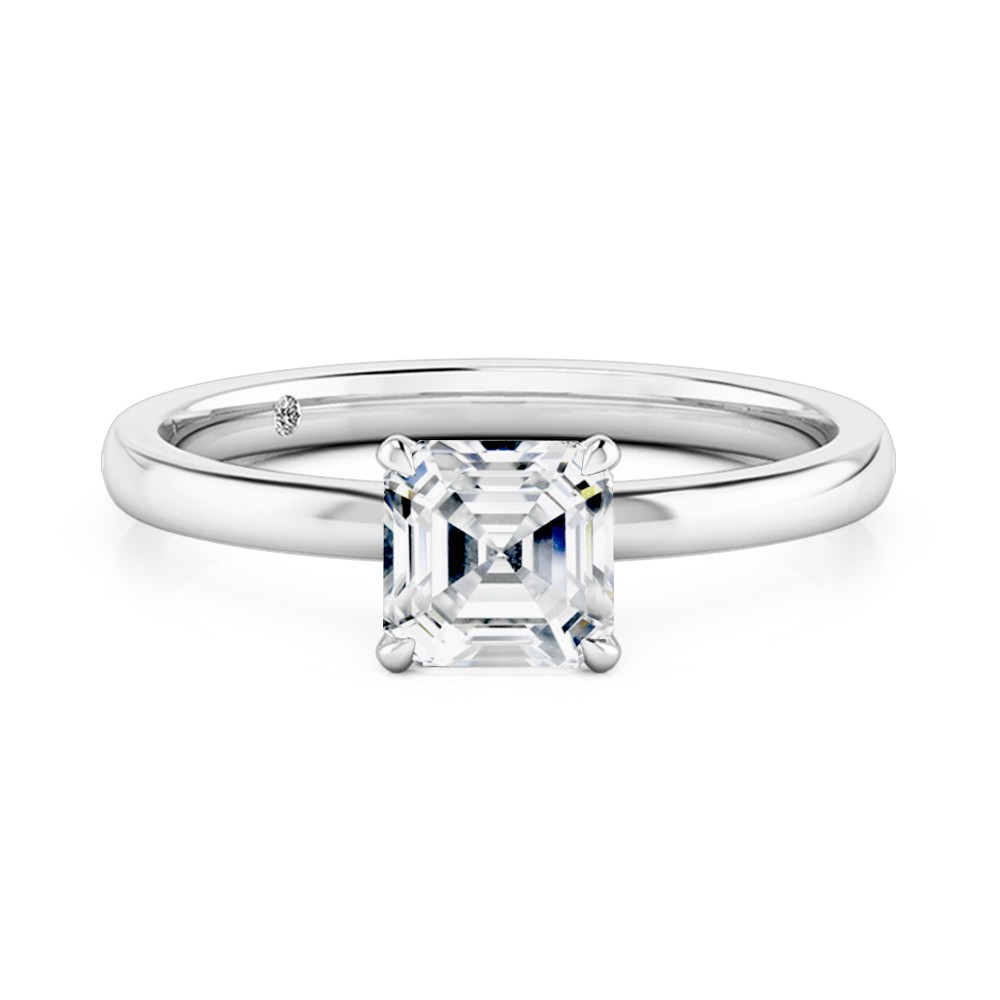 Asscher Cut Solitaire Diamond Engagement Ring 18K White Gold