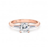 Asscher Cut Trilogy Diamond Engagement Ring 18K Rose Gold