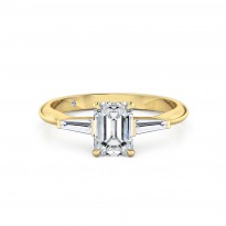 Emerald Cut Trilogy Diamond Engagement Ring 18K Yellow Gold