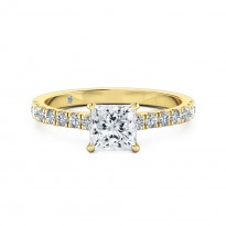 Princess Cut Diamond Band Diamond Engagement Ring 18K Yellow Gold