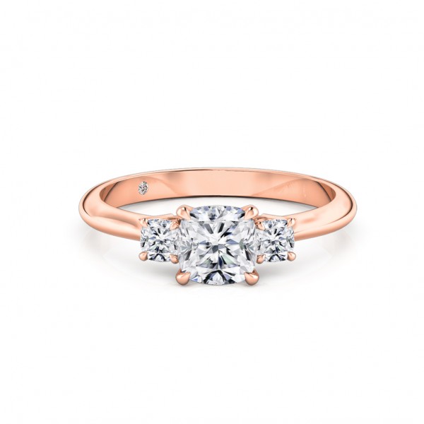 Cushion Cut Trilogy Diamond Engagement ring 18K Rose Gold